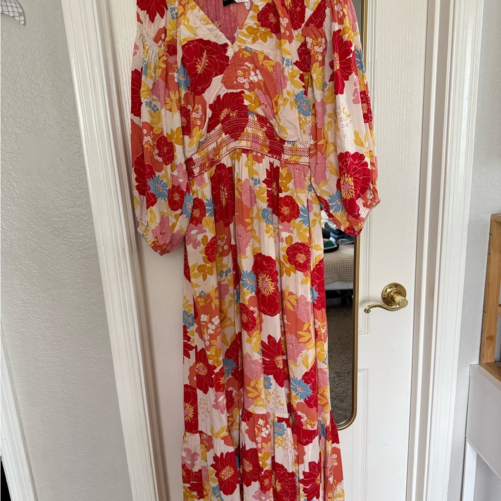 Floral Maxi Dress in Red and Pink
